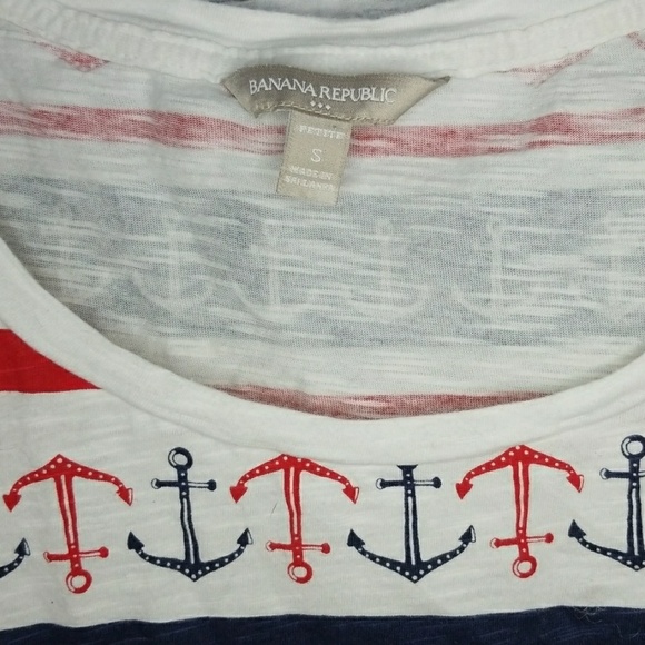 Banana Republic sailor anchor boat red white blue scoop shirt sz Small Petite - Picture 3 of 6